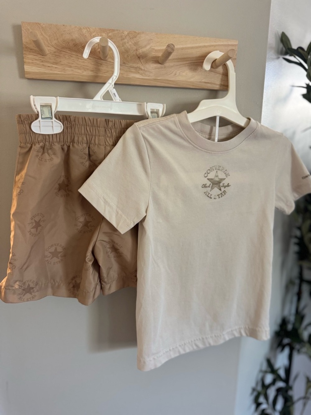 Converse Kids Beige Logo Tee & Tan Logo Shorts Set